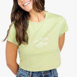 Billabong Green Coastal Dreamer Short Sleeve Graphic Print Crop Tee Tshirt
